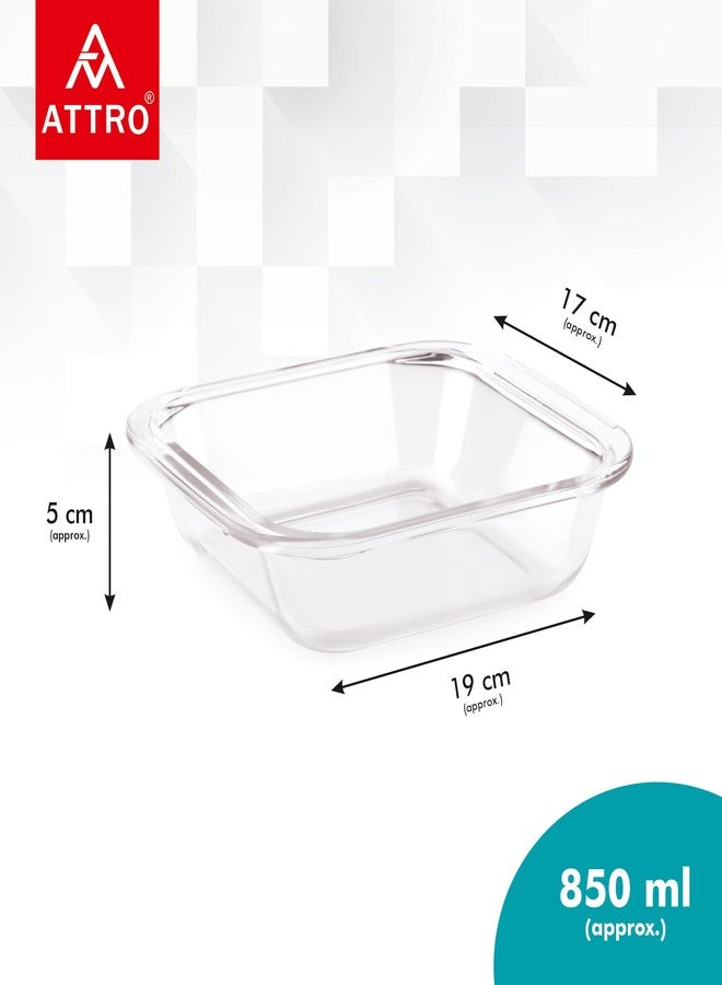 ATTRO Glassox Borosilicate Square Glass Baking Dish Micorwave Oven Safe Freezer Safe Baking Tray Serving Dish Bakeware- 850ml, Transparent - Image 2