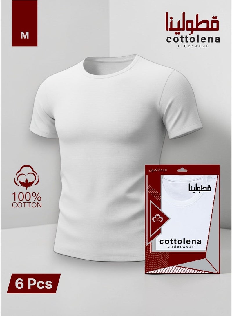 Cottolena 6 Pieces Of Men's Short-Sleeved Crew Neck Undershirts 100% Egyptian Cotton White - Image 1