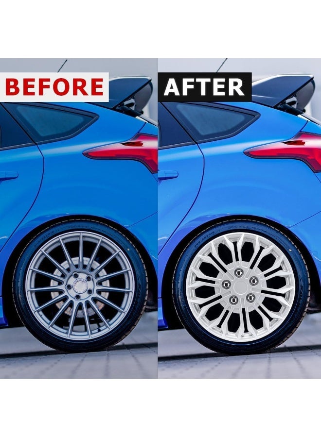 SHEZA STAR Silver Wheel Covers, Snowflak  Design Hub Caps, Set of 4 - Image 2