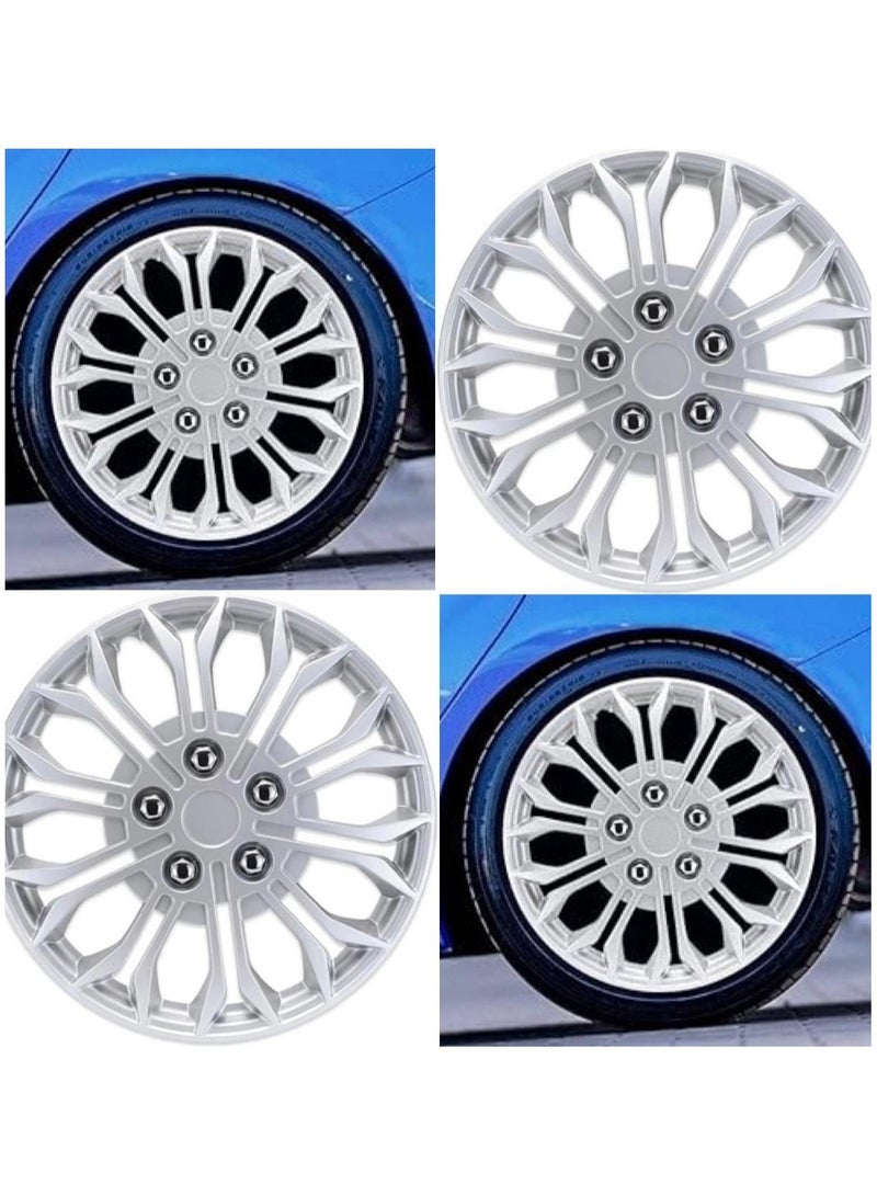 SHEZA STAR Silver Wheel Covers, Snowflak  Design Hub Caps, Set of 4 - Image 1