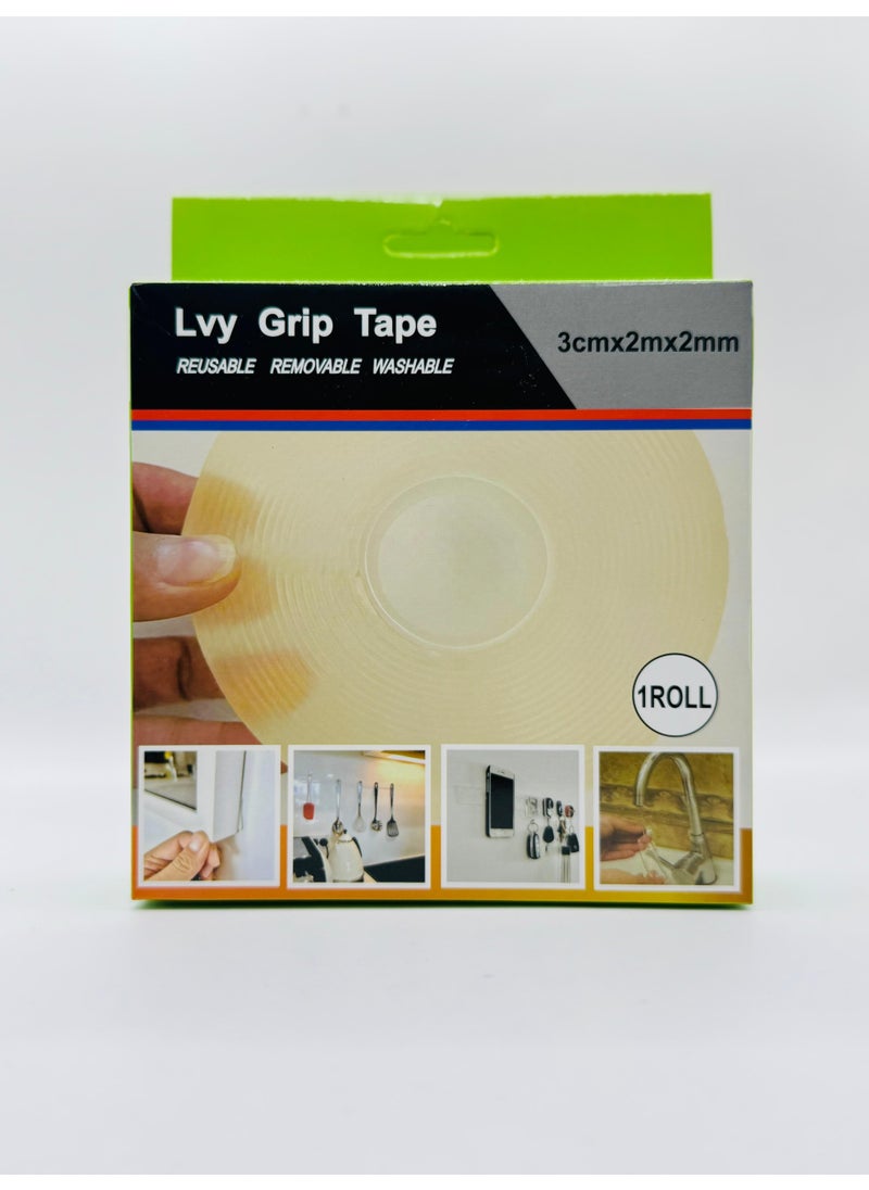 LVY Double-Sided Tape – Reusable, Washable, and Removable Nano Gel Grip Tape | 2 Meter Multipurpose Sticky Mounting Tape for Walls, Home, Office, Car & DIY Projects – Generic Brand  - Image 1