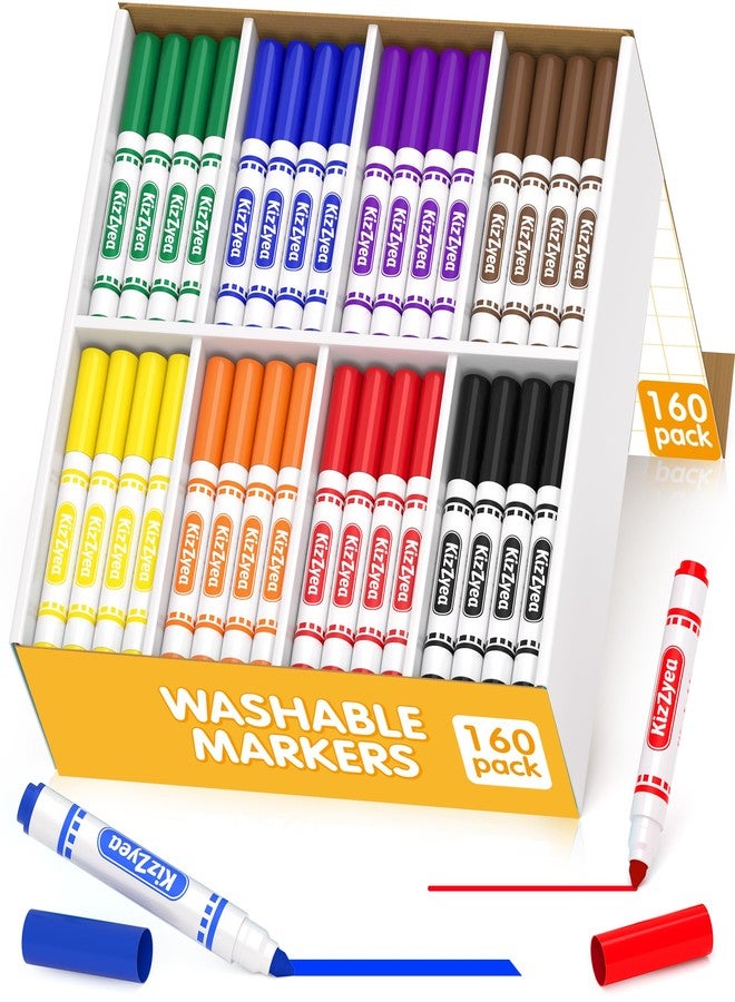 KIZZYEA Washable Markers Bulk, Markers for Kids, 8 Assorted Colors, 160 Count, Broad Line Marker for School, Student Art Supplies & Back to School Crafts, Classroom Essentials for Teachers - Image 1