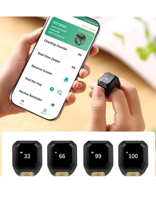 BSTWSH 20mm Smart Ring with Work Vibration Reminder&Muslim Tasbeeh Counter&Kaaba Guidance&Chants and Prayer Times OLED Diaplay&Multi-language - Wireless Bluetooth Connectivity for Exclusive BSTWSH APP,Black - Image 2
