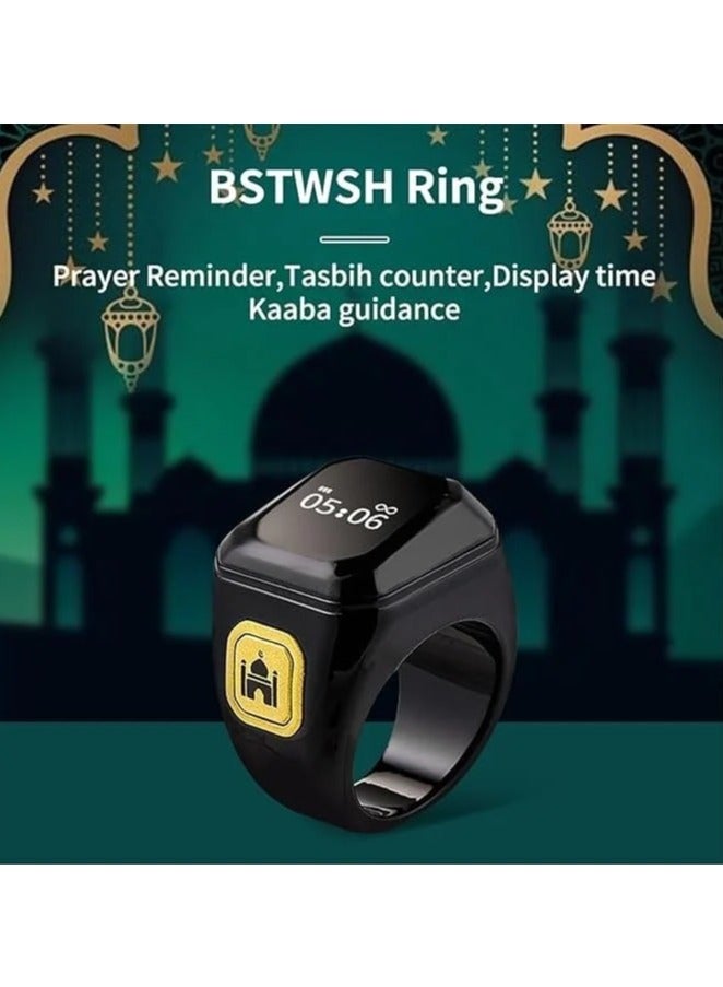 BSTWSH 20mm Smart Ring with Work Vibration Reminder&Muslim Tasbeeh Counter&Kaaba Guidance&Chants and Prayer Times OLED Diaplay&Multi-language - Wireless Bluetooth Connectivity for Exclusive BSTWSH APP,Black - Image 4