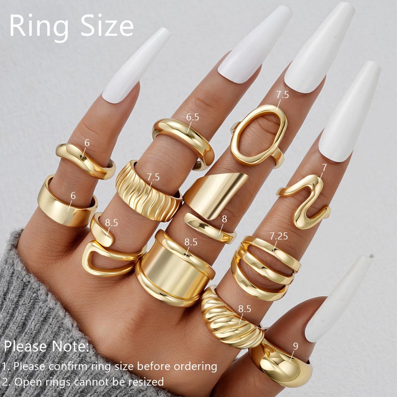 17mile 17 MILE 12 PCS Chunky Gold Rings for Women Non Tarnish, 18K Gold Plated Statement Open Stacking Rings, Stackable Knuckle Band Ring Set - Image 2
