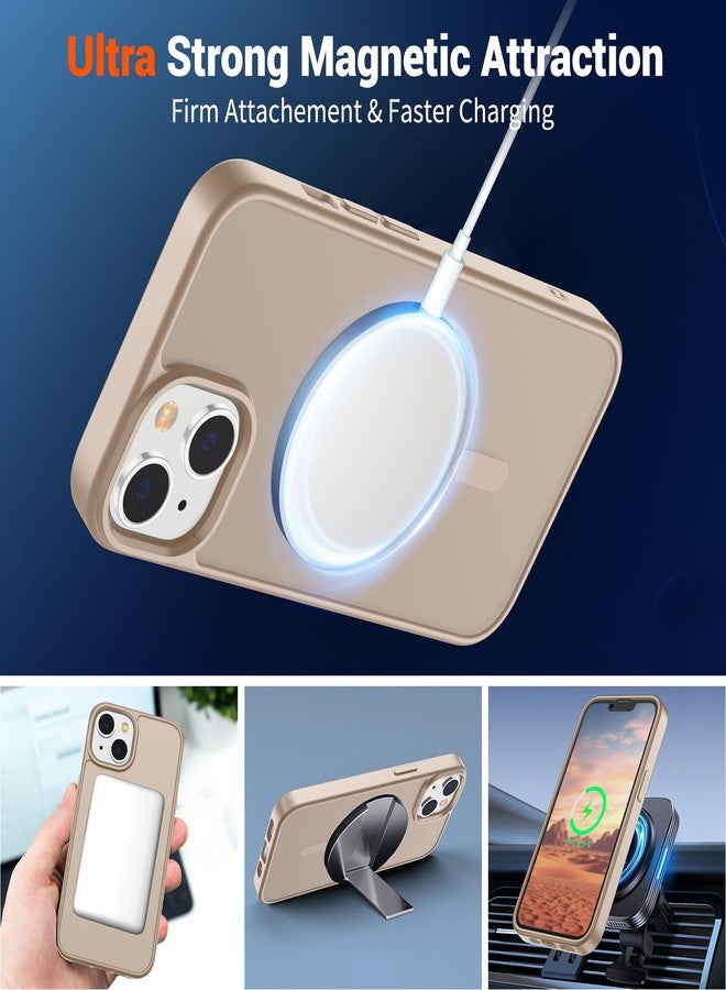 استلق جراب SUPFINE المغناطيسي لهاتف iPhone 14 و iPhone 13 (متوافق مع MagSafe) (حماية فائقة ضد السقوط بمعايير عسكرية) غطاء هاتف رفيع وشفاف غير لامع مقاوم للصدمات، لون ذهبي صحراوي - Image 5