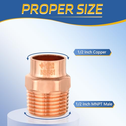 GUOFIS 10PACK GUOFIS 12Inch C x 12Inch MNPT Copper Male Adapter LF Short Radius Fittings Adapter with Sweat Solder X MIP Connection for Residential CommercialCOPPER057 - Image 3
