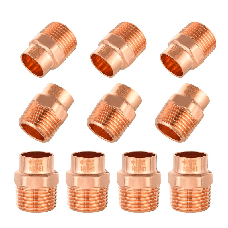 GUOFIS 10PACK GUOFIS 12Inch C x 12Inch MNPT Copper Male Adapter LF Short Radius Fittings Adapter with Sweat Solder X MIP Connection for Residential CommercialCOPPER057 - Image 2