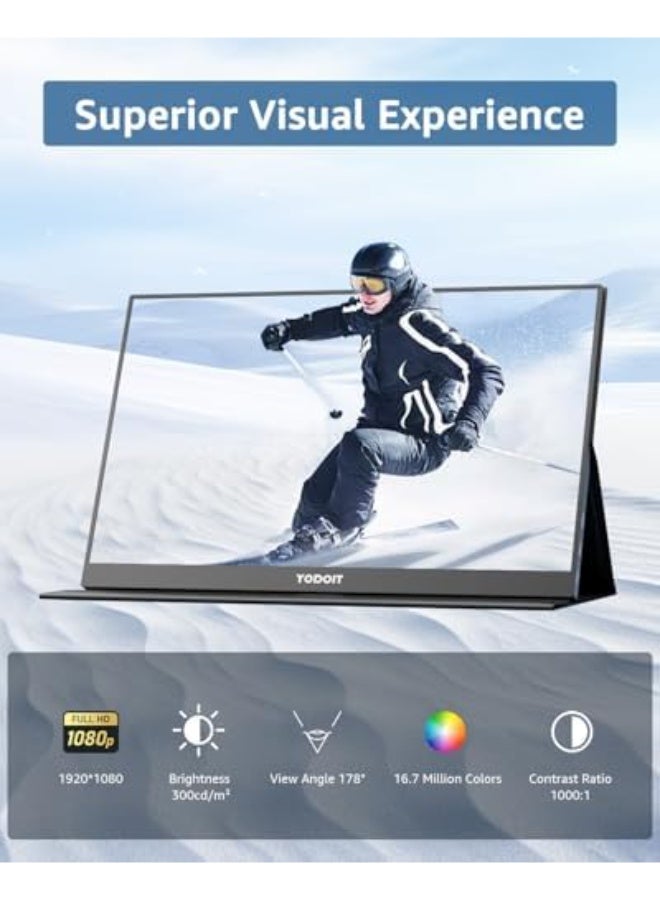 Yodoit Portable Monitor 15.6", FHD 1080P IPS Display 1920×1080, 100% sRGB, USB Type-C with Built-in Speakers & Smart Cover, Compatible with PC, Laptop, MacBook & Xbox - Image 5