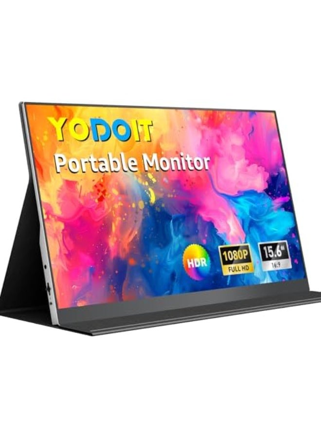 Portable Monitor 15.6", FHD 1080P IPS Display 1920×1080, 100% sRGB, USB Type-C with Built-in Speakers & Smart Cover, Compatible with PC, Laptop, MacBook & Xbox