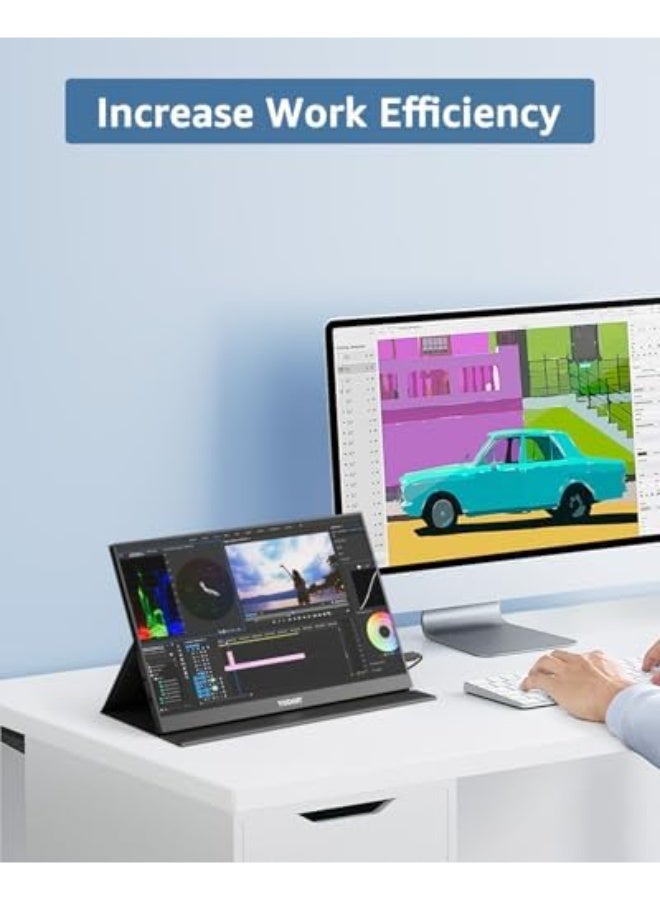 Yodoit Portable Monitor 15.6", FHD 1080P IPS Display 1920×1080, 100% sRGB, USB Type-C with Built-in Speakers & Smart Cover, Compatible with PC, Laptop, MacBook & Xbox - Image 4