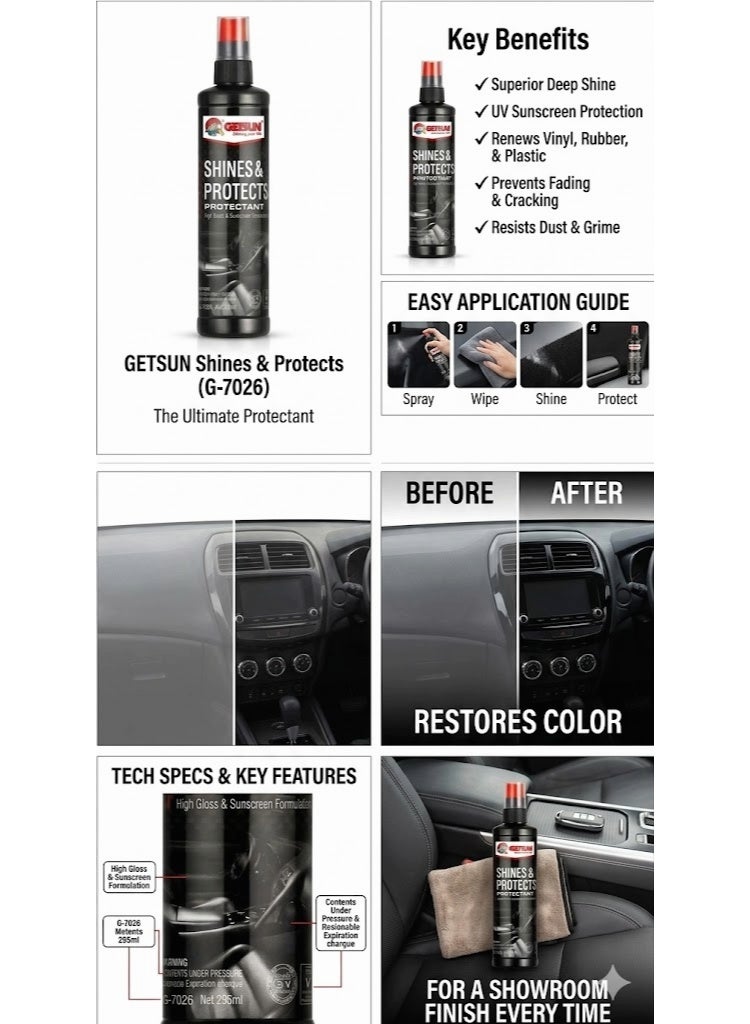 جيتسون بخاخ لمعان وحماية لوحة القيادة للسيارة 295 مل - يعيد اللمعان الداخلي ويحمي الأسطح البلاستيكية G-7026 - Image 5