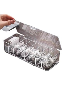HOOKOR Plastic White Cable Management Box, with 10 Wire Ties, Clear Power Cord Organizer with 8 Compartment for data cable and jewelry storage  - Image 1
