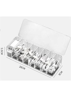 HOOKOR Plastic White Cable Management Box, with 10 Wire Ties, Clear Power Cord Organizer with 8 Compartment for data cable and jewelry storage  - Image 3