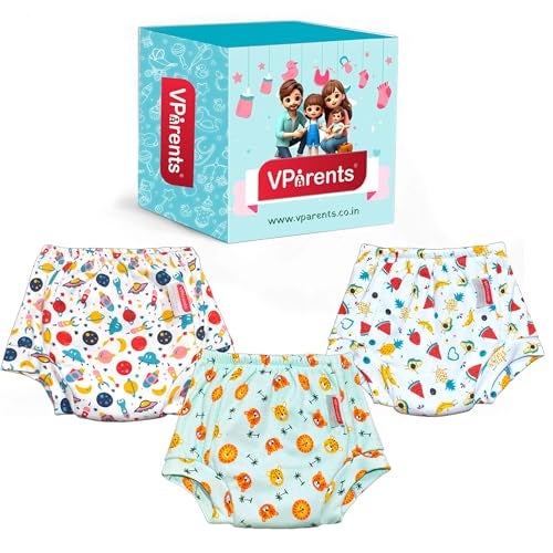 VParents Padded Underwear for Babies and Toddlers with 3 Layers of Cotton Padding Potty Training Pull Up & Diaper-Free Time Pack of 3 (2-3 Years) Watermelon Lion and galaxy - Image 1
