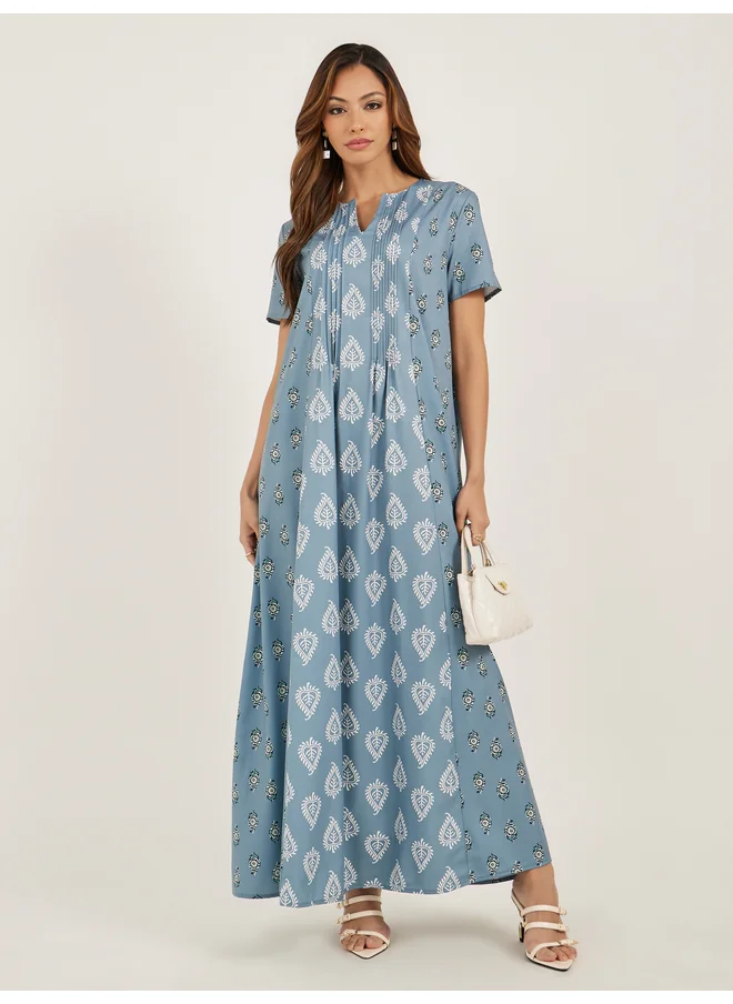 Amirah Amirah All Over Print Short Sleeve Pintuck Jalabiya