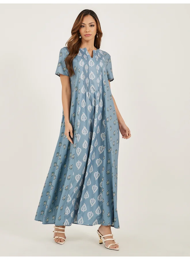 Amirah Amirah All Over Print Short Sleeve Pintuck Jalabiya