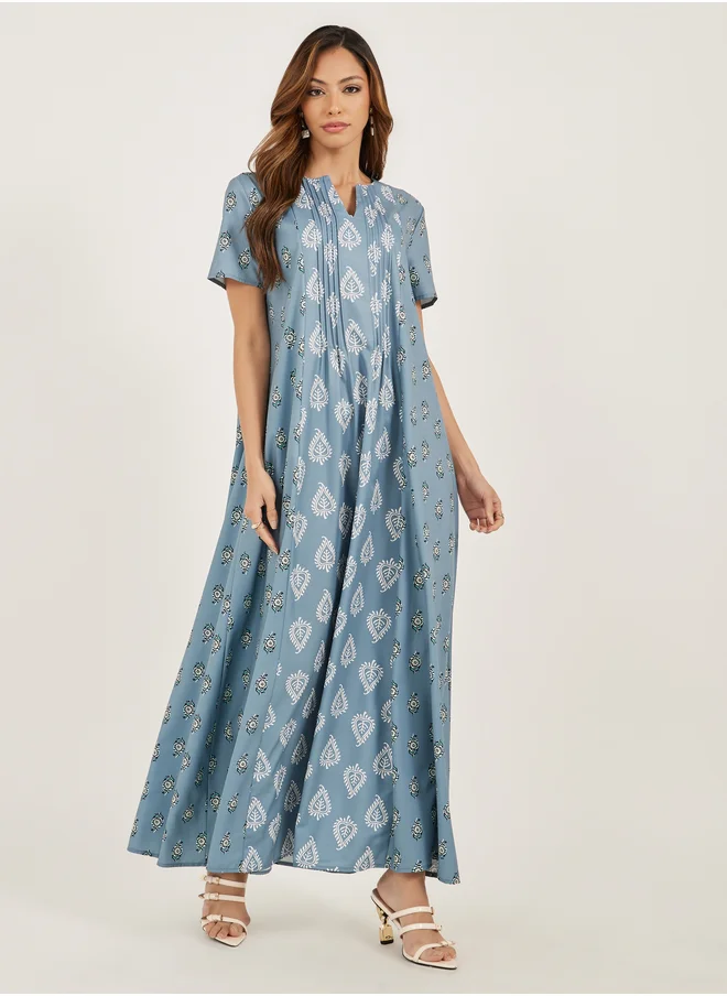 Styli Styli All Over Print Short Sleeve Pintuck Jalabiya