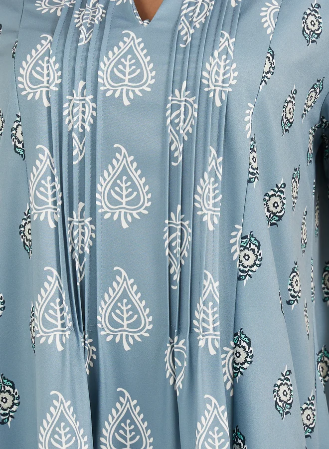Styli Styli All Over Print Short Sleeve Pintuck Jalabiya