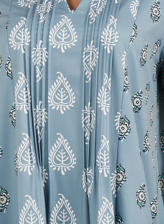 Styli Styli All Over Print Short Sleeve Pintuck Jalabiya  - Image 4