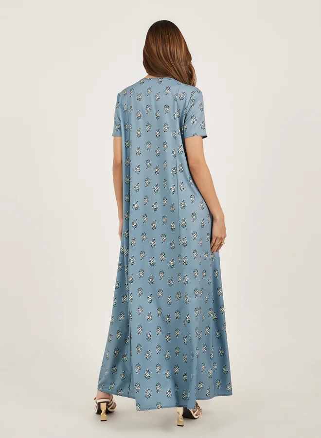 Styli Styli All Over Print Short Sleeve Pintuck Jalabiya