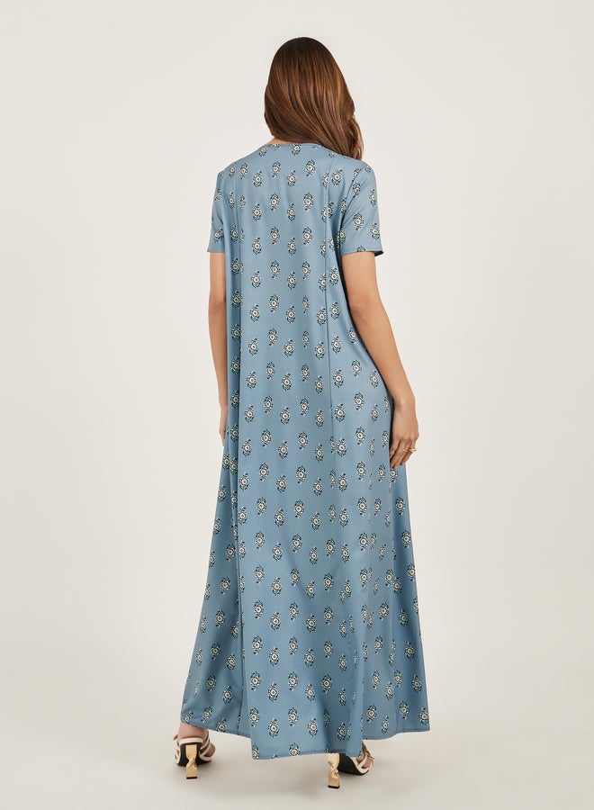 Styli Styli All Over Print Short Sleeve Pintuck Jalabiya  - Image 5