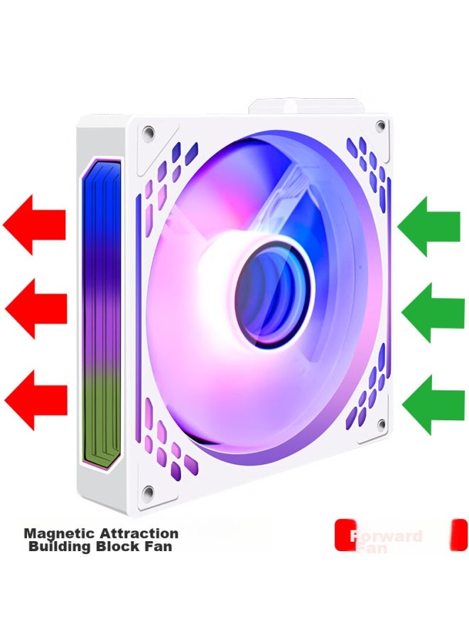 Play Jia Wanjia Tian Magnetic Fan Building Block, White Forward Single Pack, 12cm Water Cooling Case Fan, Magnetic Wireless Splicing, Argb Light Synchronization, Pwm Temperature Control - Image 1