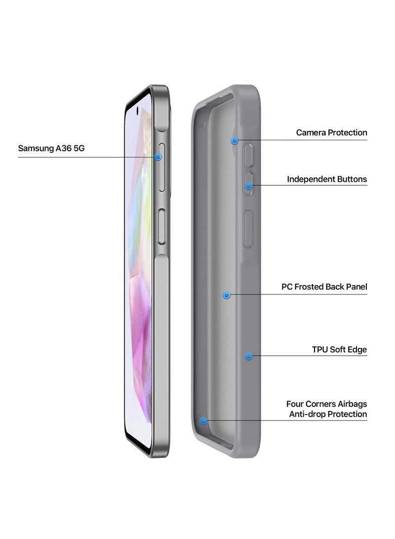 دوكس دوتشيز ياند جراب لموبايل سامسونج جلاكسي A36 5G/A56 5G  جراب نحيف مضادة للصدمات وشفافة غير لامعة ومضادة للخدش ومضادة للصدمات مصنع من البولي يوريثين الحراري بولي كربونات البولي بروبلين سيليكون - رمادي - Image 2
