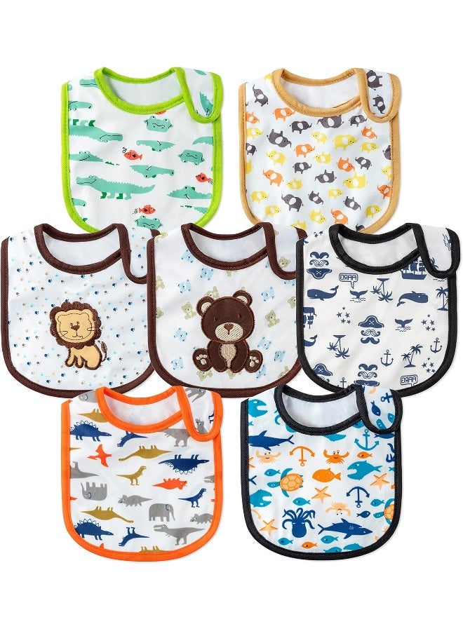 2ooya 7Pcs Cotton Waterproof Baby Bibs Hook Loop Closure Newborn Bib Keepsake Baby Gift for Drooling Feeding Eating - Image 1