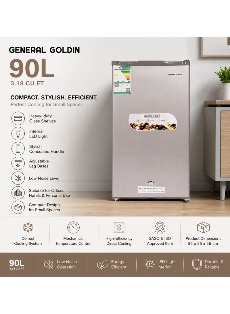 General Goldin 90 Lt 3.18 CuFt Refrigerator, Less Noise, Led Light, Silver - Image 2