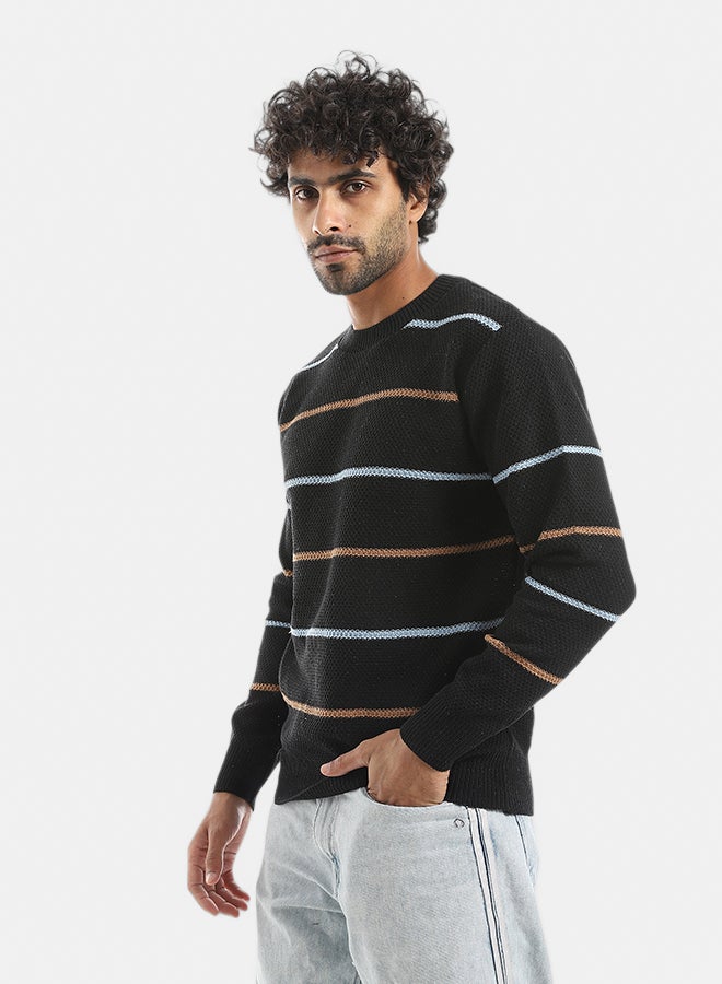 Andora Multicolored Thin Strapped Round Collar Pullover_Black - Image 2
