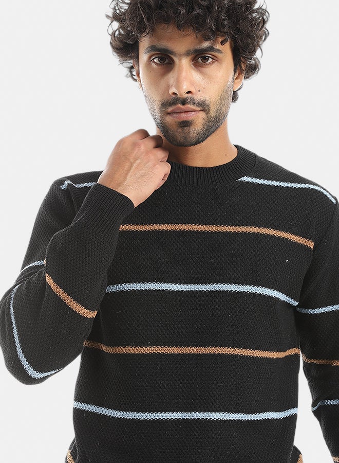 Andora Multicolored Thin Strapped Round Collar Pullover_Black - Image 4