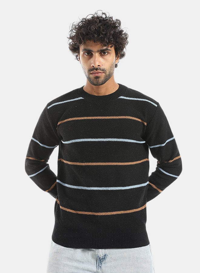 Andora Multicolored Thin Strapped Round Collar Pullover_Black - Image 1