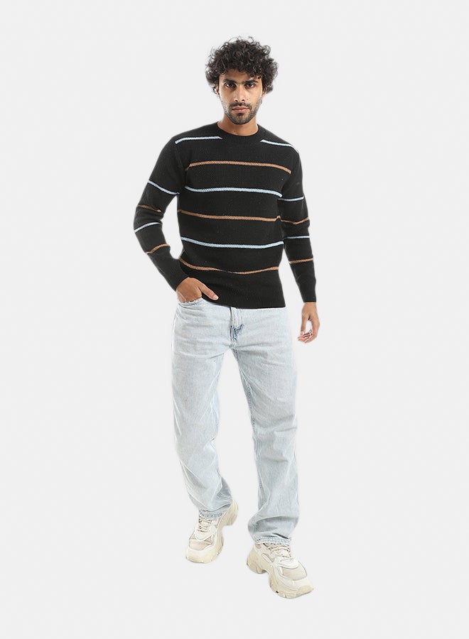 Andora Multicolored Thin Strapped Round Collar Pullover_Black - Image 5