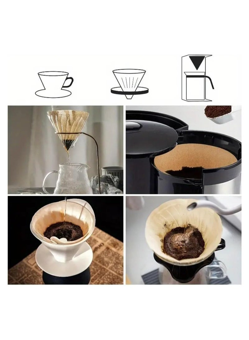 Cuisine Art 100 عدداً من فلاتر القهوة الورقية القابلة للاستخدام لمرة واحدة 2-4 أكواب، فلاتر قهوة V60 مخروطية غير مبيضة، فلاتر قهوة مخروطية تناسب ماكينة القهوة بالتنقيط ومتوافقة مع ماكينة القهوة بالتدفق - Image 4