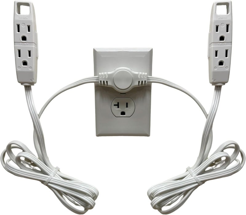 W4W , Twin Extension Cord Power Strip - 12 Foot Cord - 6 feet on Each Side - Flat Head (Wall Hugger) Outlet Plug - 6 Polarized Outlets with Safety Cover - Image 1