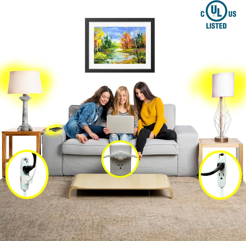 W4W , Twin Extension Cord Power Strip - 12 Foot Cord - 6 feet on Each Side - Flat Head (Wall Hugger) Outlet Plug - 6 Polarized Outlets with Safety Cover - Image 4