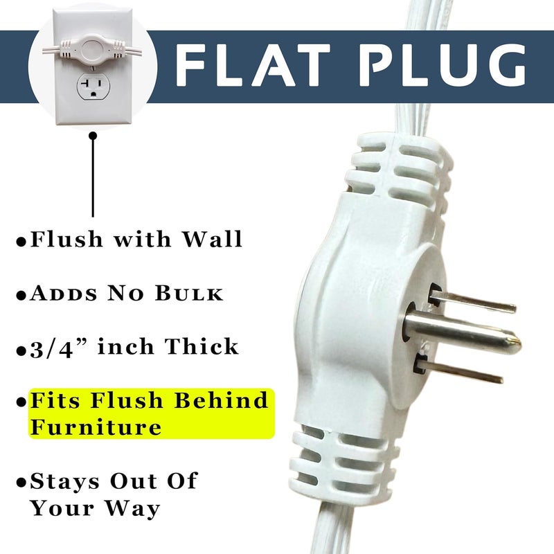 W4W , Twin Extension Cord Power Strip - 12 Foot Cord - 6 feet on Each Side - Flat Head (Wall Hugger) Outlet Plug - 6 Polarized Outlets with Safety Cover - Image 5