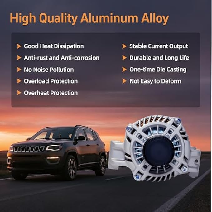 tiubvfdd Alternator Replacement New For 2015-2017 Chrysler 200, 2015-2022 Ram ProMaster City, 2014-2019 Jeep Cherokee, 2017-2022 Jeep Compass, 2015-2021 Jeep Renegade - Replaces 56029624AB, 56029624AC - Image 5