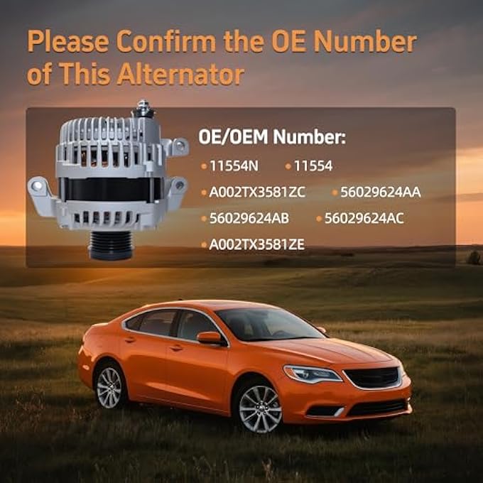 tiubvfdd Alternator Replacement New For 2015-2017 Chrysler 200, 2015-2022 Ram ProMaster City, 2014-2019 Jeep Cherokee, 2017-2022 Jeep Compass, 2015-2021 Jeep Renegade - Replaces 56029624AB, 56029624AC - Image 3