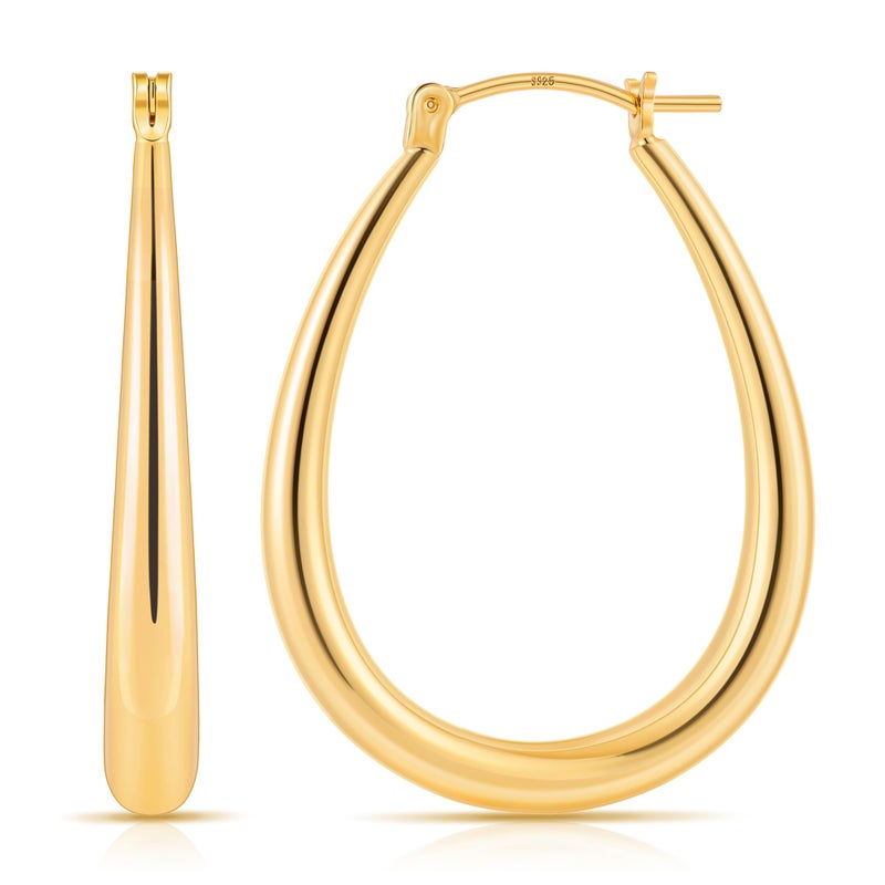 Gacimy Gold Chunky Hoop Earrings for Women, 14K Gold Plated Oval Hoop Medium Gold Earrings with 925 Sterling Silver Post - Image 1
