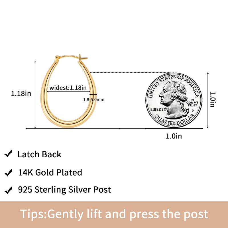 Gacimy Gold Chunky Hoop Earrings for Women, 14K Gold Plated Oval Hoop Medium Gold Earrings with 925 Sterling Silver Post - Image 3