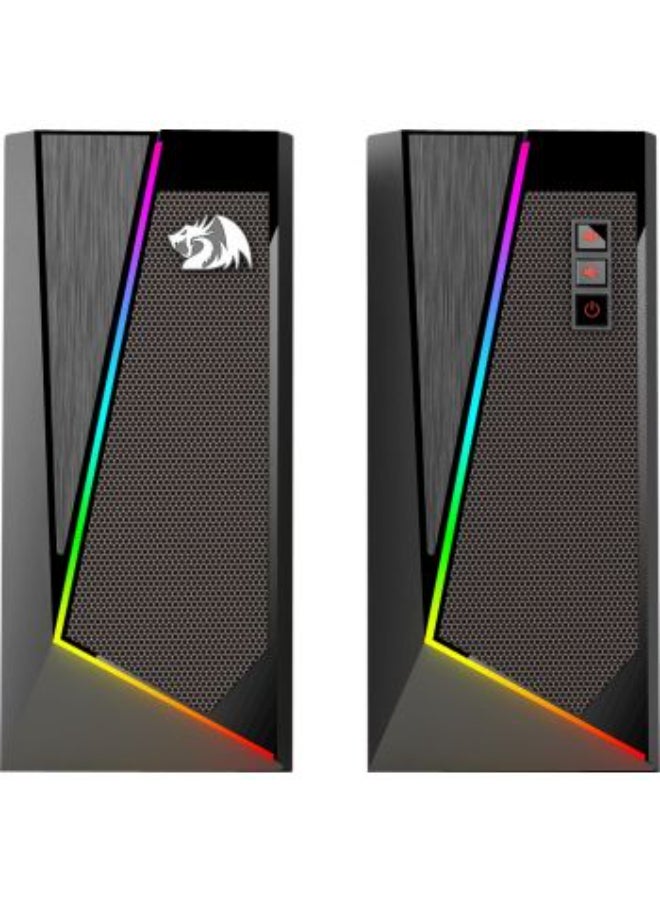 REDRAGON GS520 Anvil RGB Desktop Speakers, 2.0 Channel PC Computer Stereo Speaker with 6 Colorful LED Modes, Enhanced Bass and Easy-Access Volume Control, USB Powered w/ 3.5mm Cable - Image 2