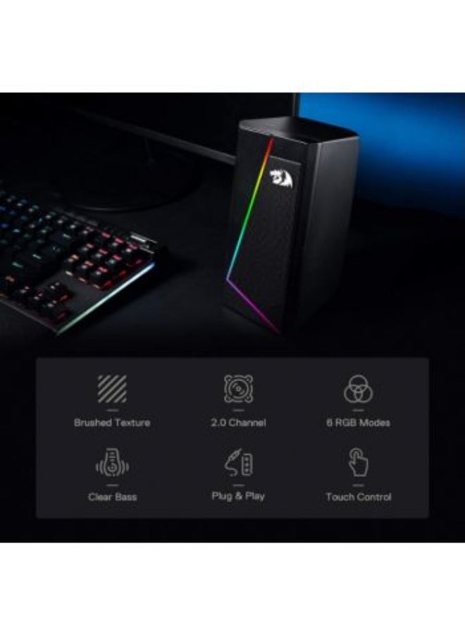 REDRAGON GS520 Anvil RGB Desktop Speakers, 2.0 Channel PC Computer Stereo Speaker with 6 Colorful LED Modes, Enhanced Bass and Easy-Access Volume Control, USB Powered w/ 3.5mm Cable - Image 4