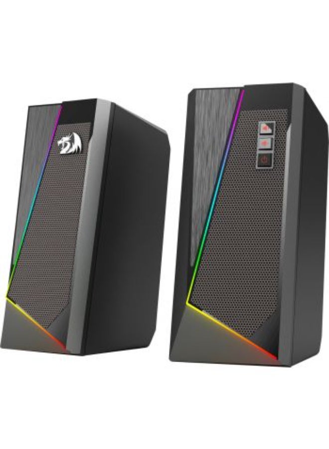 REDRAGON GS520 Anvil RGB Desktop Speakers, 2.0 Channel PC Computer Stereo Speaker with 6 Colorful LED Modes, Enhanced Bass and Easy-Access Volume Control, USB Powered w/ 3.5mm Cable - Image 1