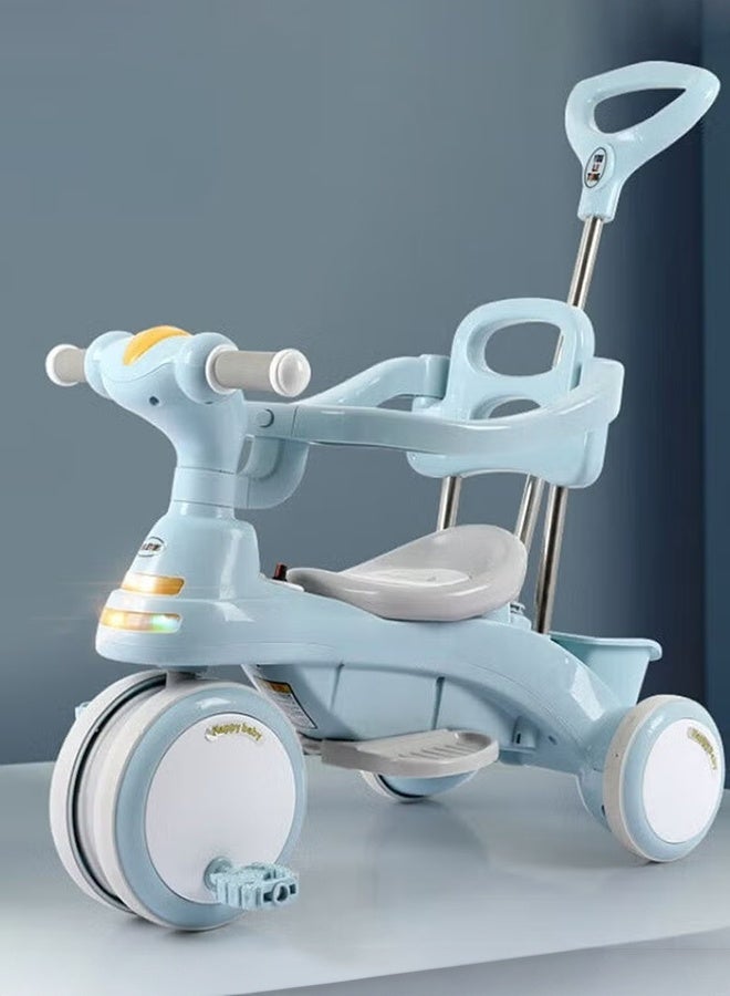 WALALLA 4-in-1 Baby Tricycle - Adjustable Convertible Trike with Canopy & Parent Push Handle | LED Lights, Storage Basket & Safety Harness | Ages 1-6 Years (Blue) - Image 4