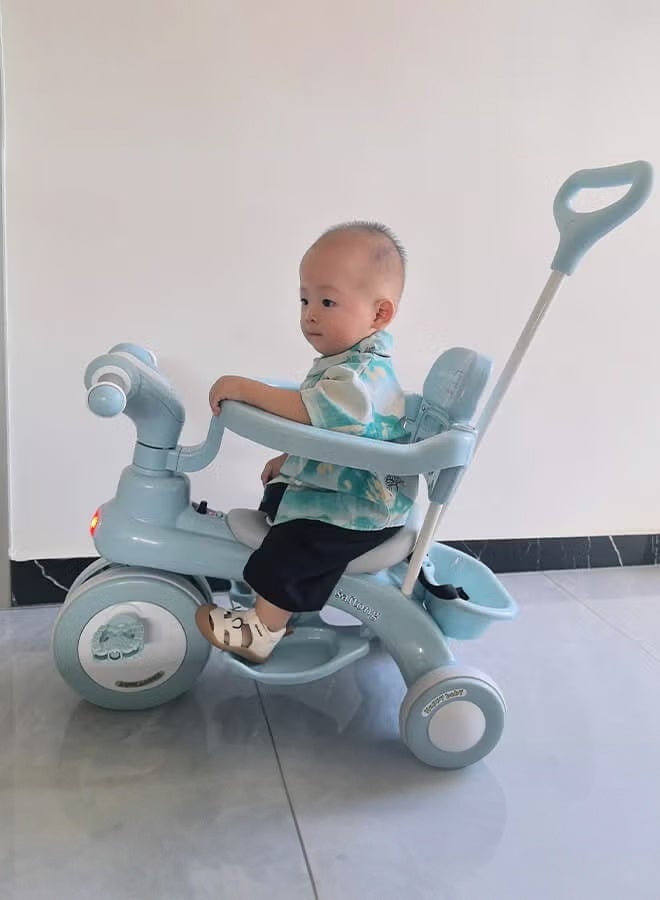 WALALLA 4-in-1 Baby Tricycle - Adjustable Convertible Trike with Canopy & Parent Push Handle | LED Lights, Storage Basket & Safety Harness | Ages 1-6 Years (Blue) - Image 2