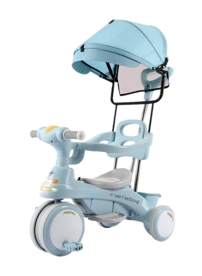WALALLA 4-in-1 Baby Tricycle - Adjustable Convertible Trike with Canopy & Parent Push Handle | LED Lights, Storage Basket & Safety Harness | Ages 1-6 Years (Blue) - Image 3