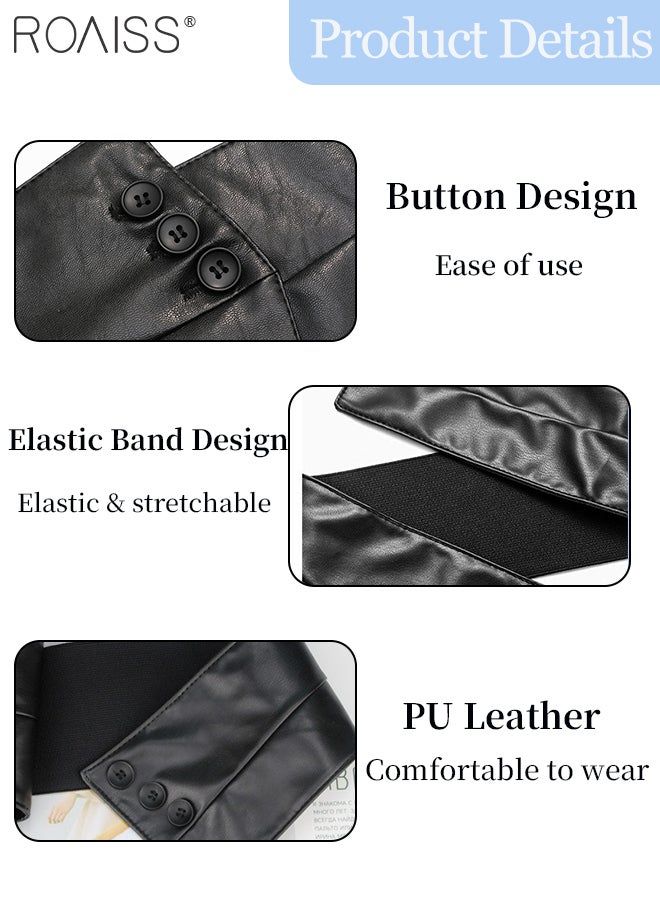 roaiss Women's Wide Elastic Black Belt, Versatile and Fashionable with Shirt Dress Suit Three-buckle Belt, Tight Waistband, Suitable for Casual and Party Wear - Image 5
