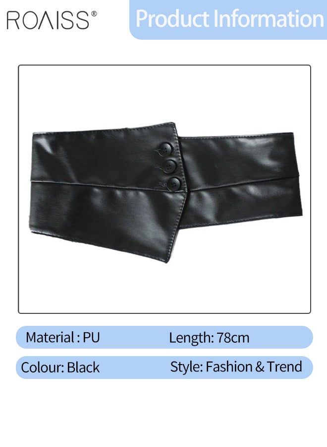 roaiss Women's Wide Elastic Black Belt, Versatile and Fashionable with Shirt Dress Suit Three-buckle Belt, Tight Waistband, Suitable for Casual and Party Wear - Image 2
